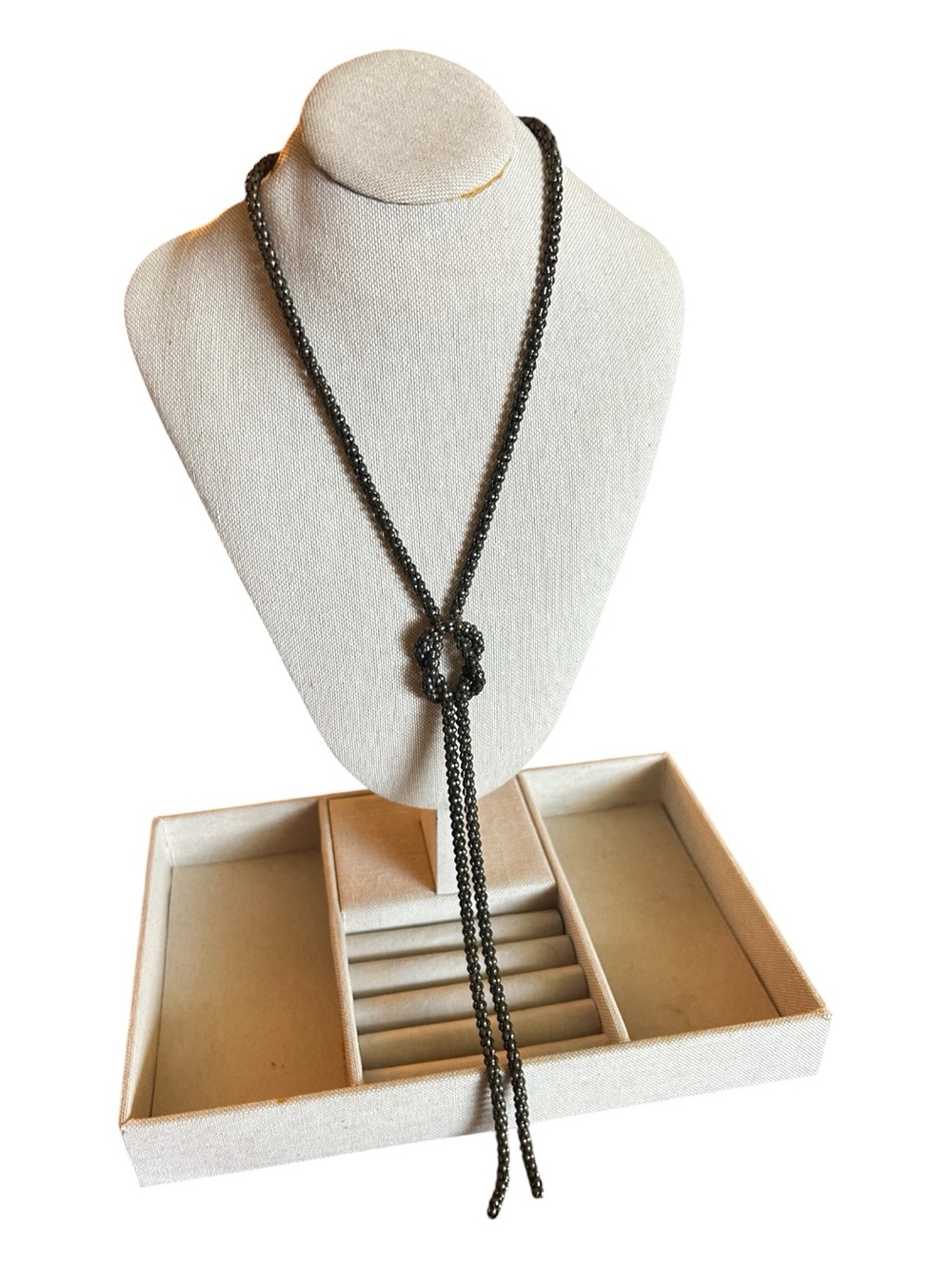 Vintage ALDO Gunmetal Mesh Necklace 40" Long Knotted Sautoir Popcorn Chain